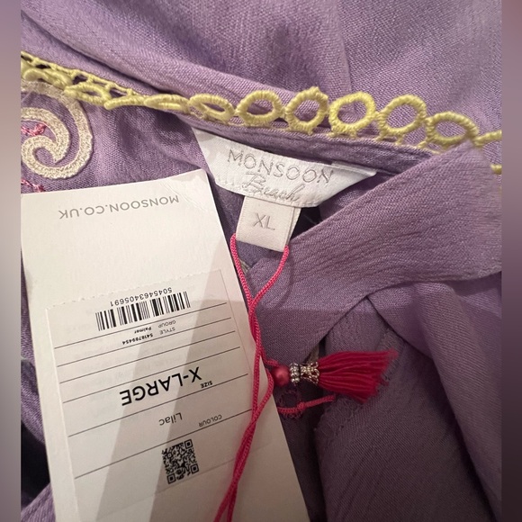 Monsoon Mini Kaftan Embroidered Size XL Lilac Dress - Picture 9 of 9